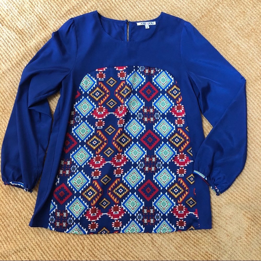 Blue printed pattern boutique blouse Medium